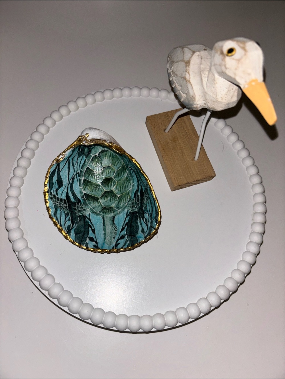 Handmade Figure Eight Island NC shell trinket dish.